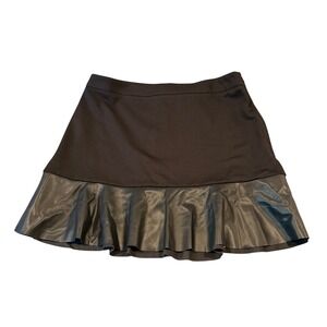 Michael Kors Black Faux Leather Ruffle Hem Stretch Skirt Size XL NWT